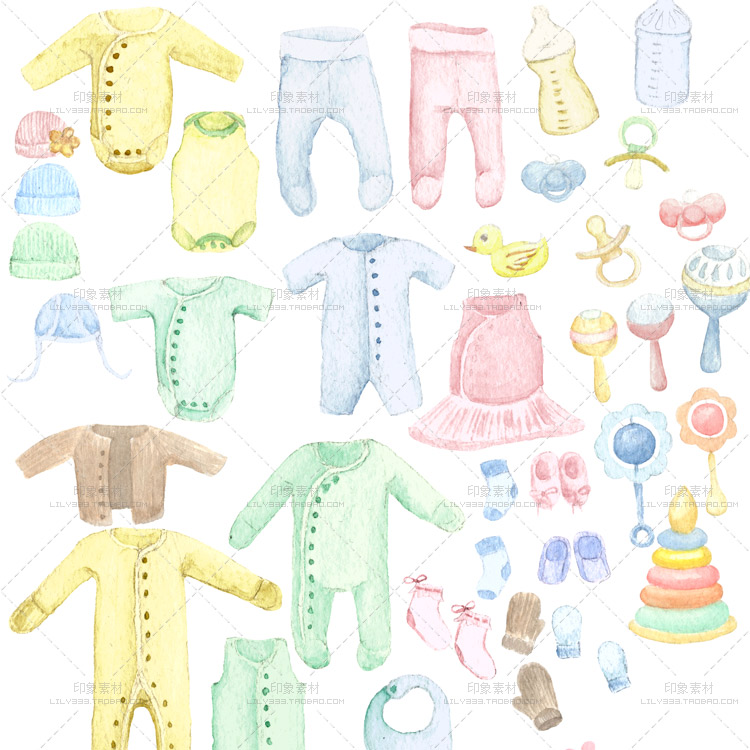 母婴宝宝用品服装玩具店铺水印logo手绘水彩PNG免抠PS设计素材