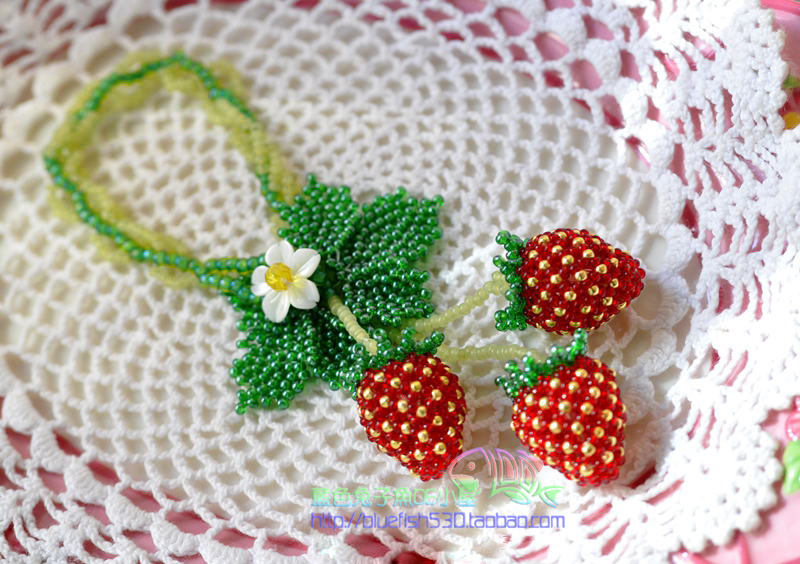 手工串珠日本进口米珠材料包草莓组合挂饰中文走线图含视频教程