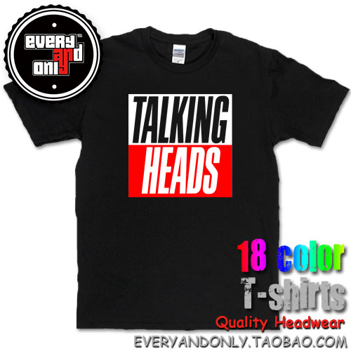 Talking Heads传声头像摇滚乐队Logo字母印花活力圆领复古美式T恤