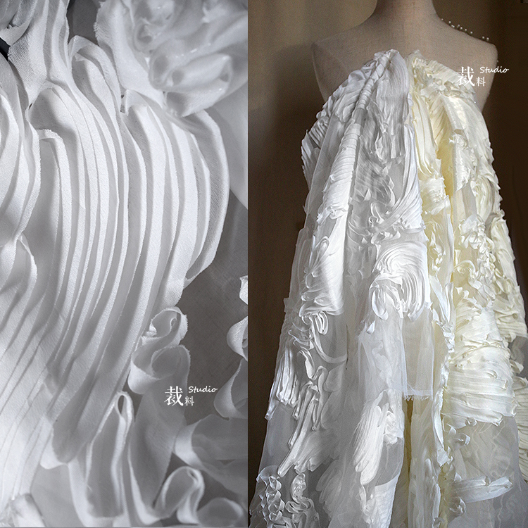 油画笔刷 立体肌理欧根纱面料改造网纱透视布料创意礼服婚纱网布