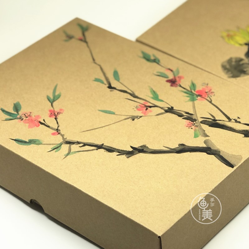 礼品盒天地盖纸盒围巾披肩旗袍外事礼品包装文艺手绘中国风包装盒