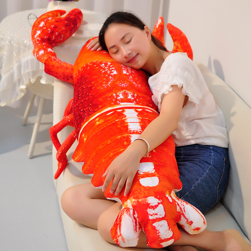 创意仿真龙虾公仔抱枕搞笑皮皮虾毛绒玩具大号女孩睡觉抱枕长条枕