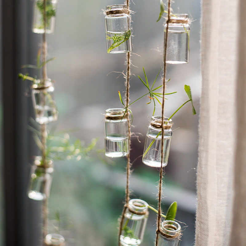北欧创意玻璃瓶吊挂墙壁风铃挂件门帘水培植物房间小清新墙上装饰