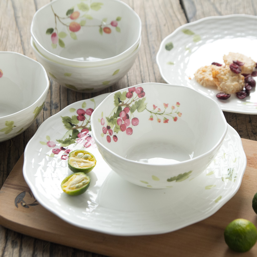 日式秋实席纹碗 田园饭碗 甜品碗 早餐浮雕陶瓷 创意骨瓷 沙拉碗