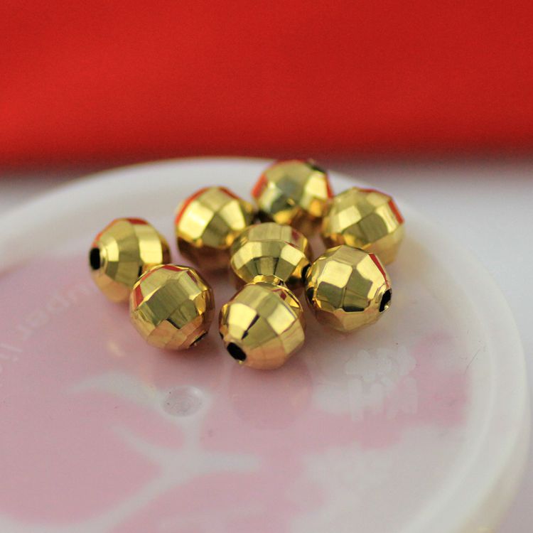 P7黄金珠子饰品手链项链配件镀真金镭射棱形珠子散珠DIY圆珠