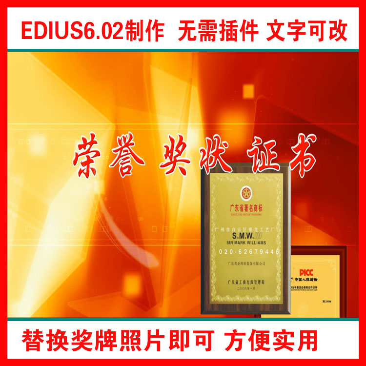 EDIUS荣誉证书奖牌奖杯奖状图片展示模板机关单位工作图片展示