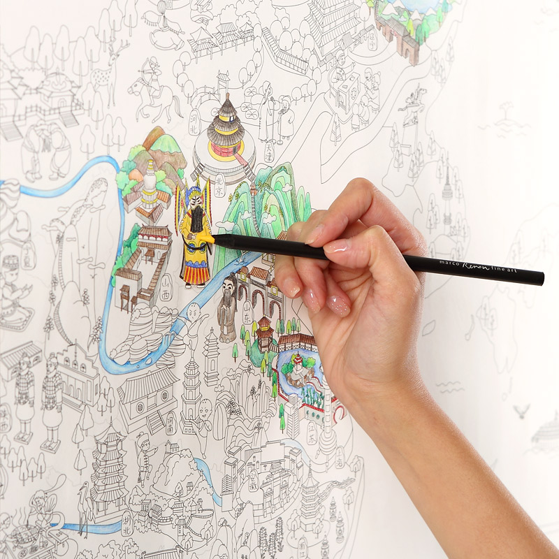 TOPDOT 正品卡通彩绘中国地形旅游人生手绘画客厅挂图装饰画贴