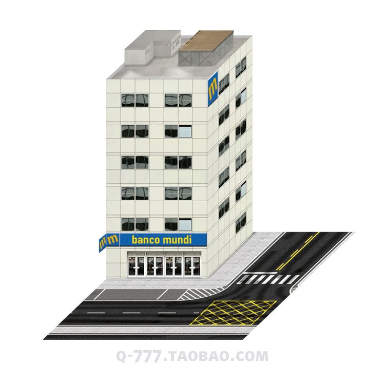 [777纸模型]商业大楼及周边道路  1:64 1:43多比例汽车模型场景