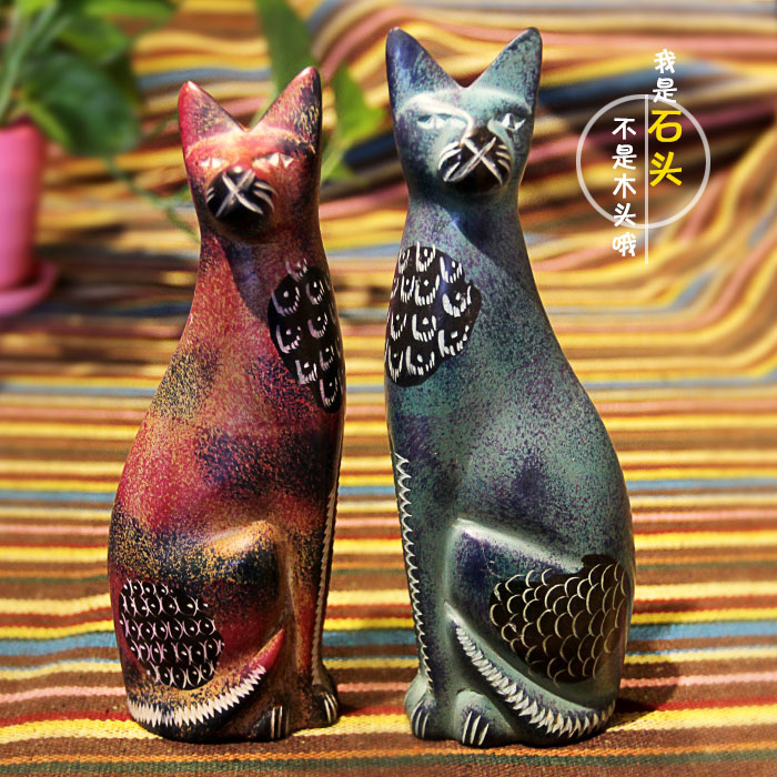 非洲特产肥皂石头雕刻手工艺品猫咪可爱创意装饰摆件特色送礼礼物