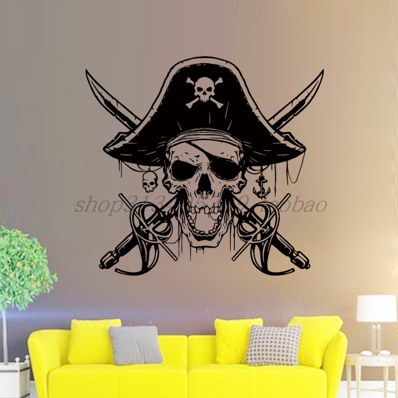 骷髅头海盗标志墙贴居家客厅酒吧KTV背景墙装饰镂空雕刻墙贴画