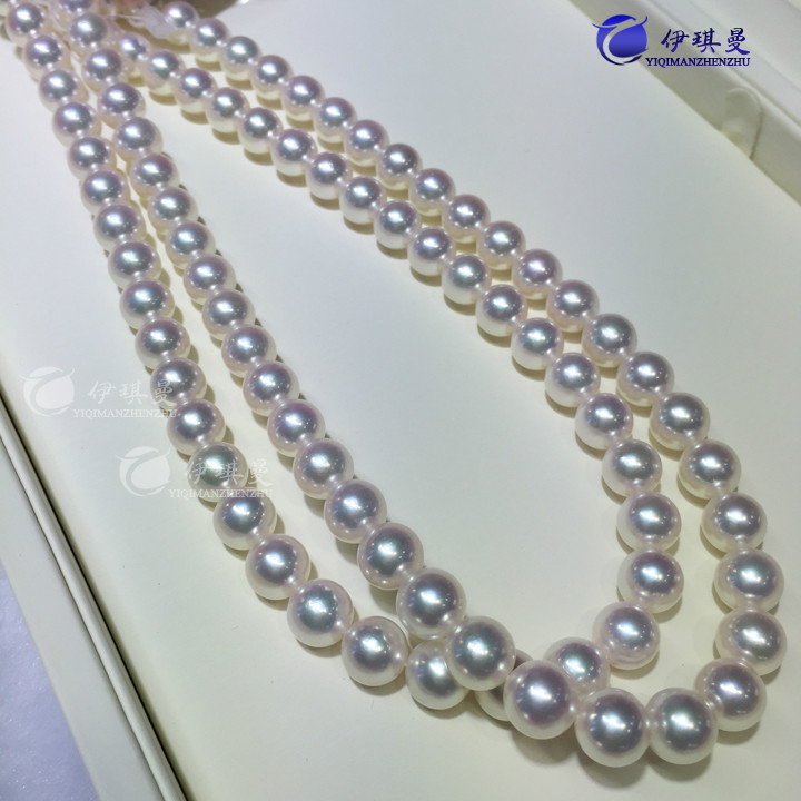 质量好日本AKOYA海水珍珠项链花珠强光天女珠8-9MM品质优一手发圆