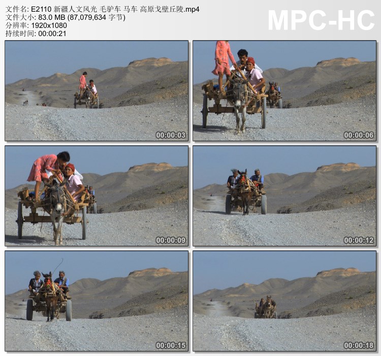 新疆人文风光毛驴车马车高原戈壁丘陵 高清视频实拍素材