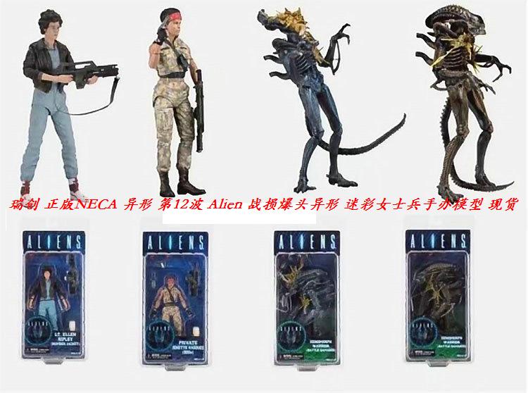 正版NECA异形 第十一波Alien战损爆头异形迷彩女士兵手办模型