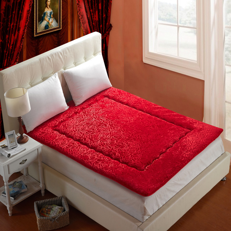 大红床垫双人可折叠垫被超柔垫被榻榻米褥子 结婚/婚庆/喜庆包邮
