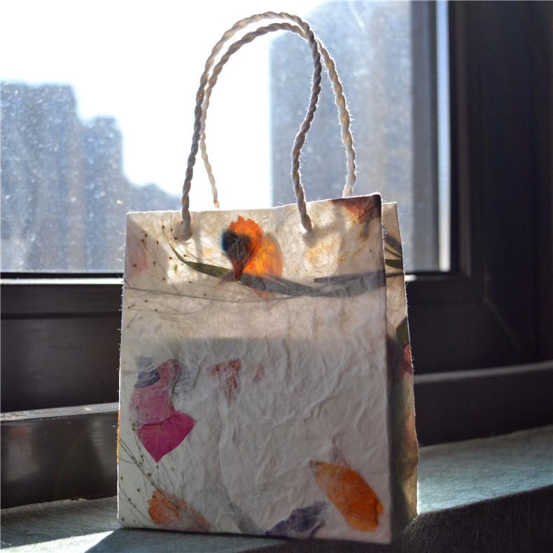泰国干花纸袋礼品礼物包装袋子首饰饰品特色创意手工包装盒手提袋
