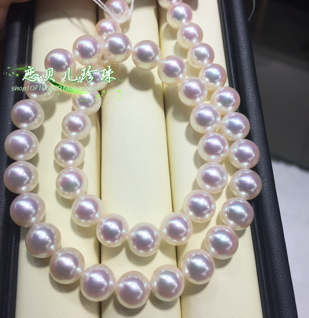 日本东珠阿谷屋AKOYA花珠珍珠项链白透粉正圆镜面光泽好品质特惠