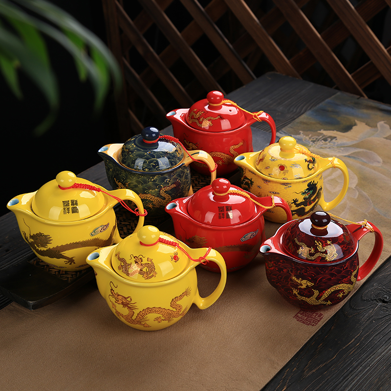 陶瓷复古中国风大号功夫茶具家用传统中式带过滤茶壶餐厅龙纹单壶