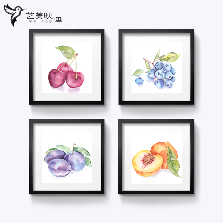 【手绘水果】美式水粉风格餐厅照片墙植物写实装饰画有框三联墙画