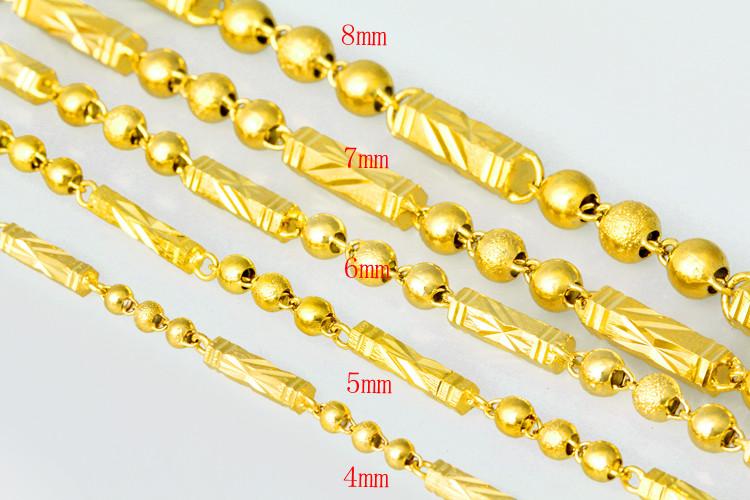 越南沙金项链男 久不掉色黄金色实心六角圆珠项链 镀金仿真金链子