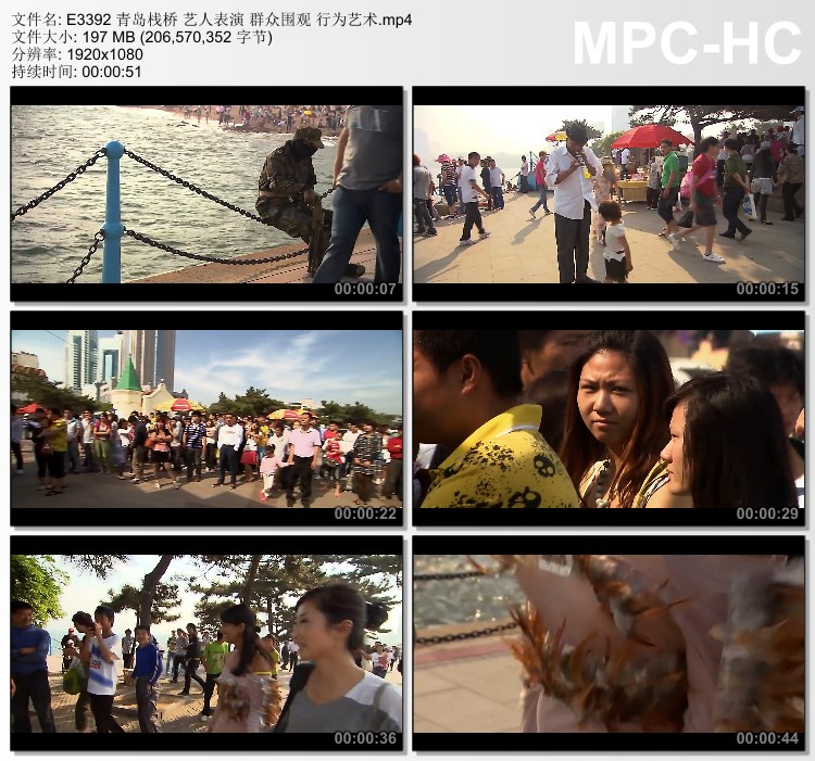 青岛栈桥艺人表演视频 群众围观 行为艺术 高清实拍视频素材