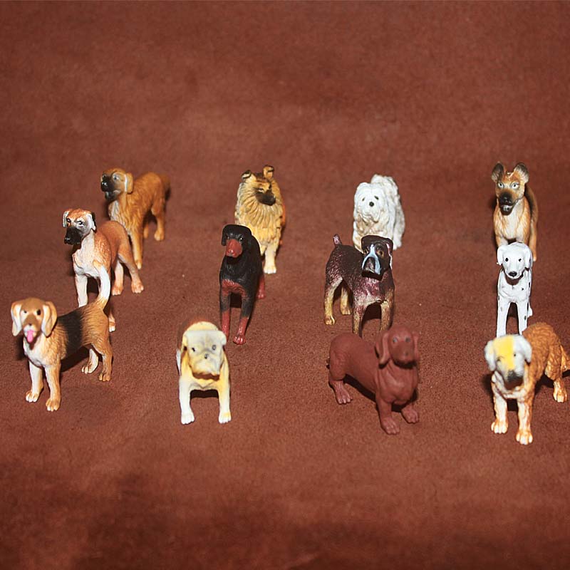 safari正版散货仿真动物模型玩具宠物狗场景摆件认知早教狗12件套