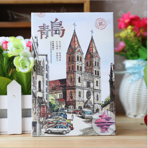 青岛手绘明信片城市风景风光特色创意礼品贺卡特色特产收藏纪念品