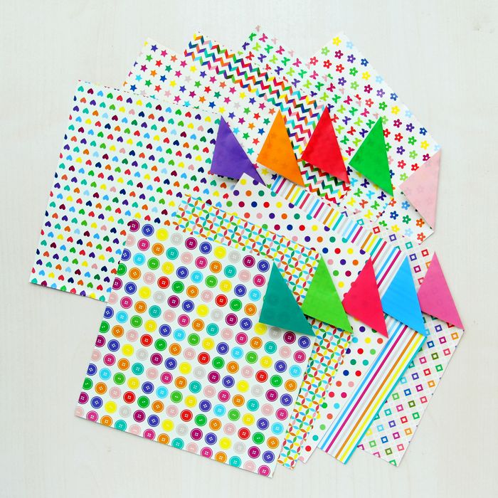 新款10色彩色花色蝴蝶爱心花朵格子幼儿童手工艺术折纸材料