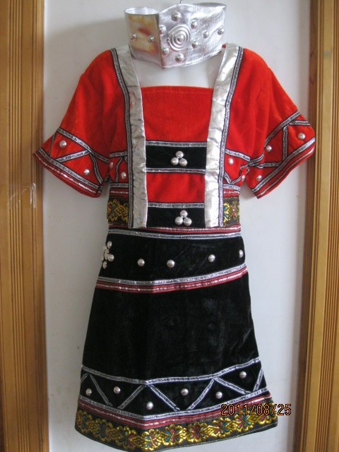六一儿童少数民族佤族女孩服装/舞蹈演出服饰/哈尼族舞台表演服装