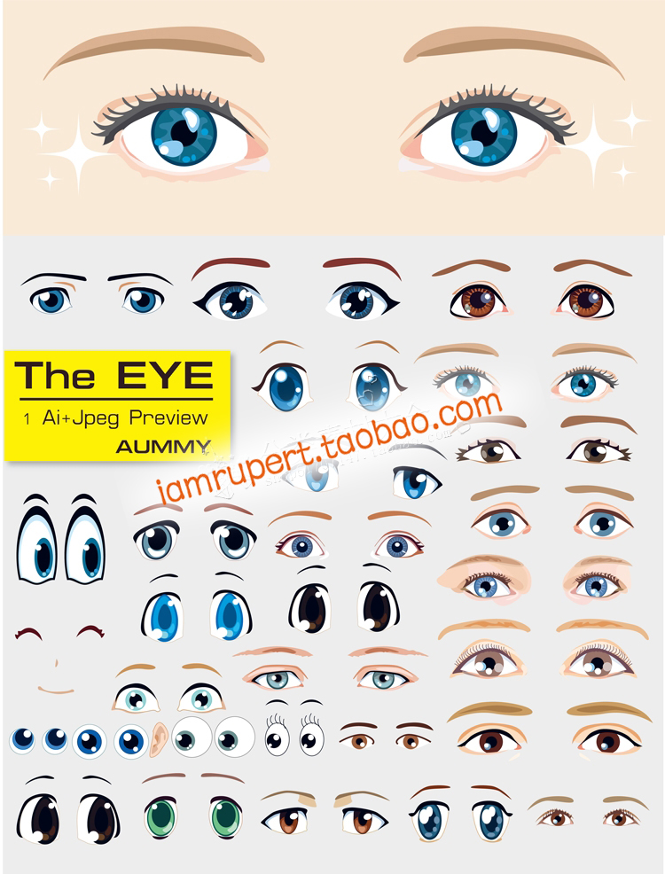 C5K 25各种动画卡通人物女孩儿童形态的眼睛眼球矢量高清图片素材