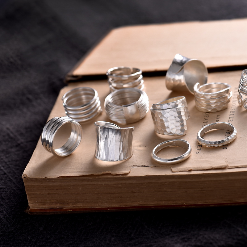 泰国清迈990纯银食指手工戒指女原创时尚个性古银宽大气银饰礼物