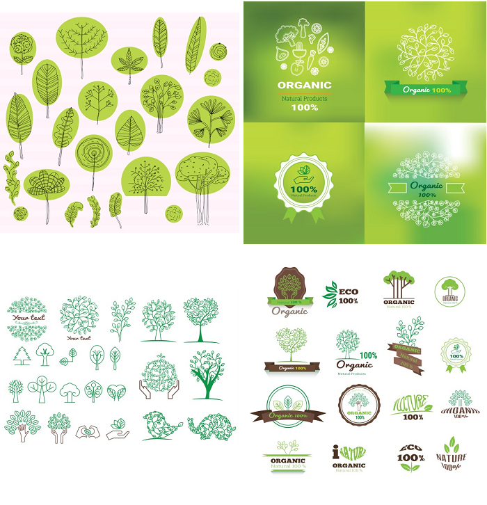 绿色生态★植物小树图案LOGO图标志元素背景印刷 EPS矢量设计素材
