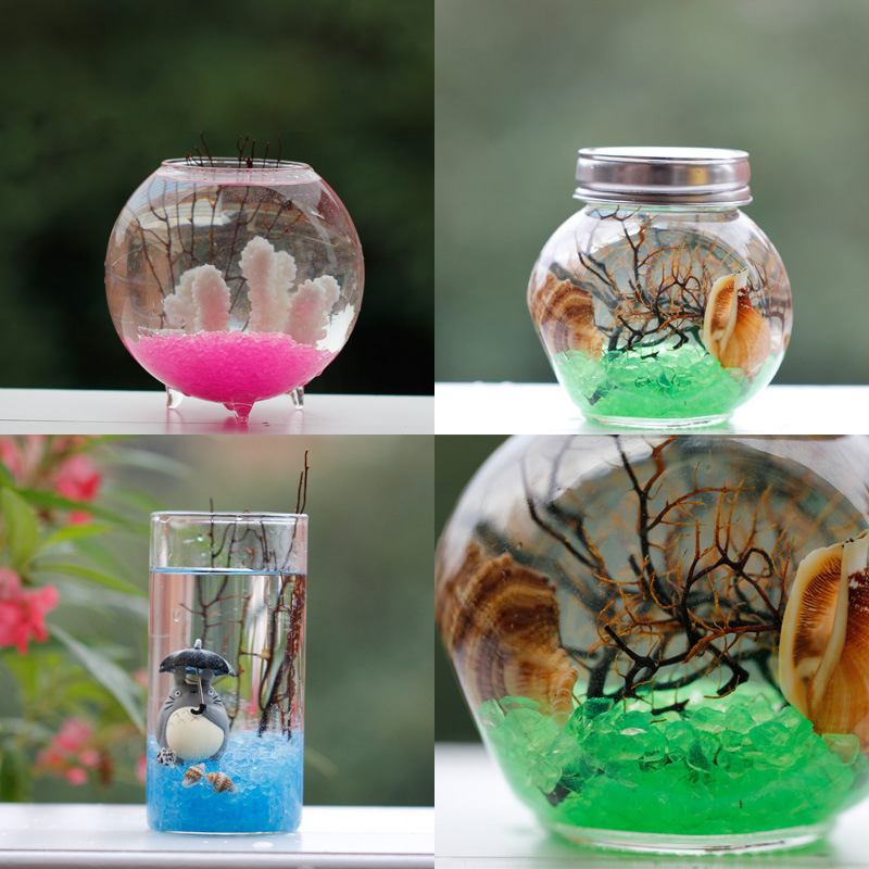 微景观生态瓶造景石头半透明晶石装饰品鱼缸彩色玻璃装饰配件一包