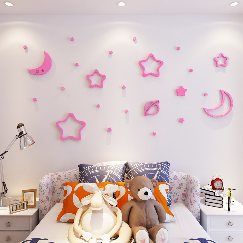 星星月亮亚克力3d立体墙贴儿童房贴纸客厅卧室天花板装饰卡通贴画