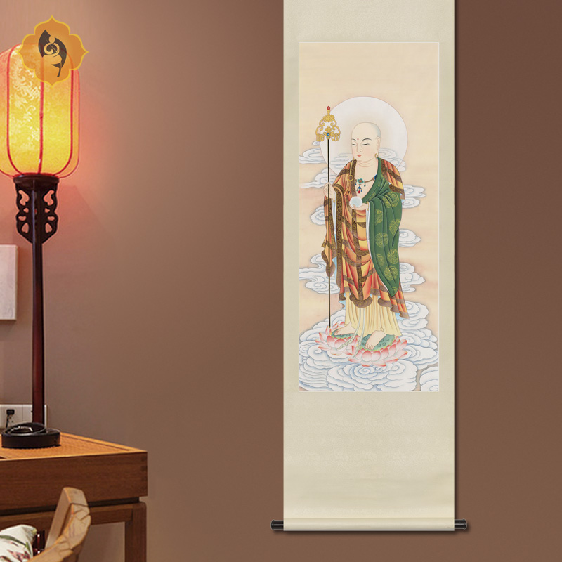 工笔人物佛像国画地藏王菩萨画像玄关佛堂法会供奉中式挂画卷轴画