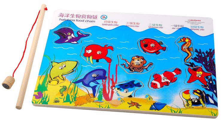 早教中心婴幼儿益智能玩具海洋钓鱼拼图嵌板蒙氏教具 钓鱼岛