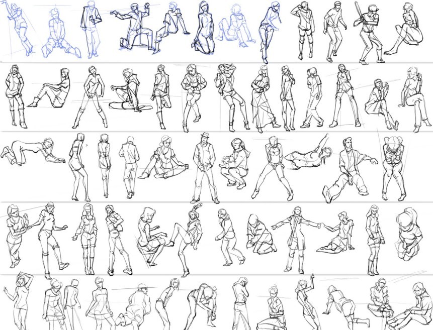 5000人物着衣动态速写图动作姿势pose素描参考素材