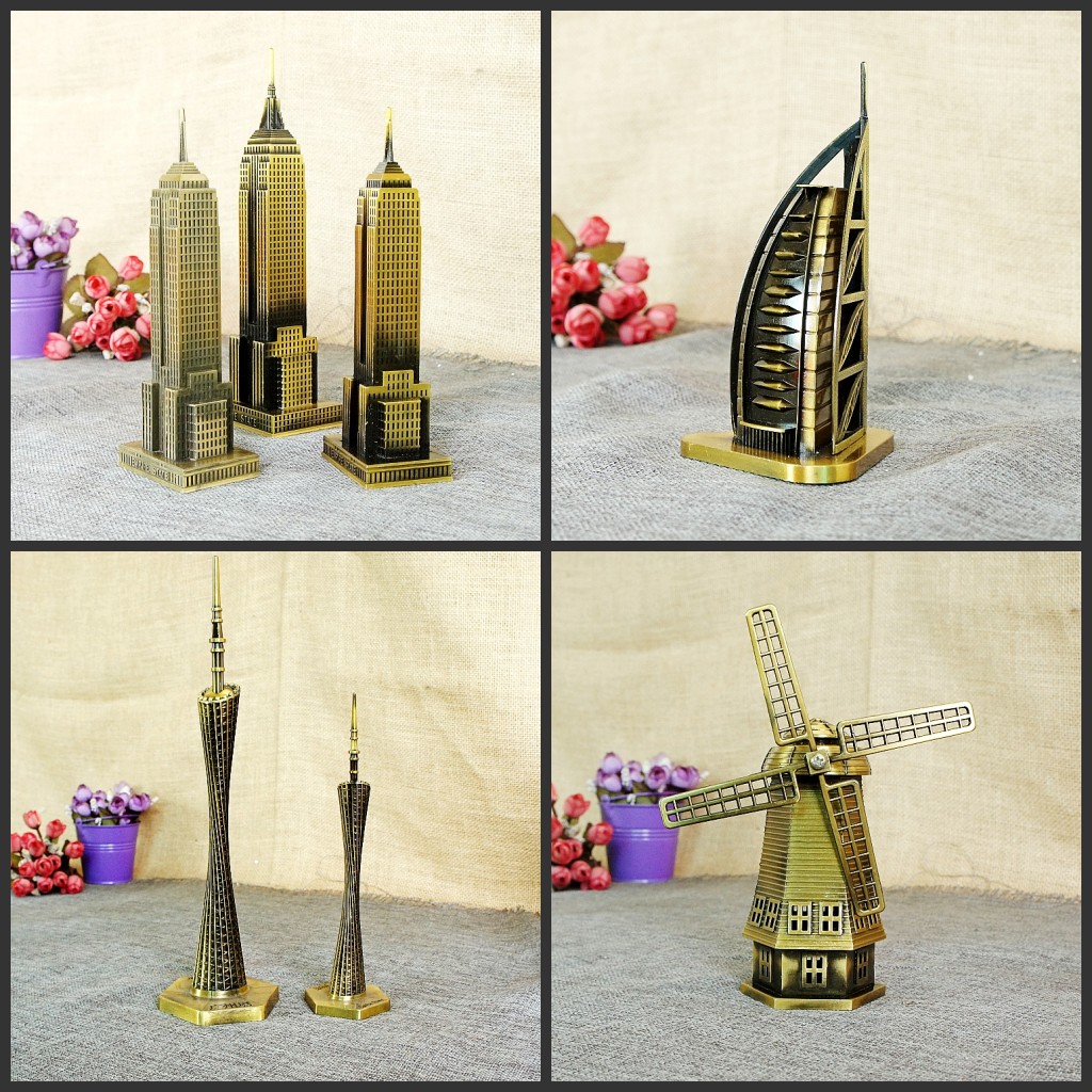 世界知名地标建筑金属模型迪拜帆船酒店帝国大厦金字塔斜塔模型