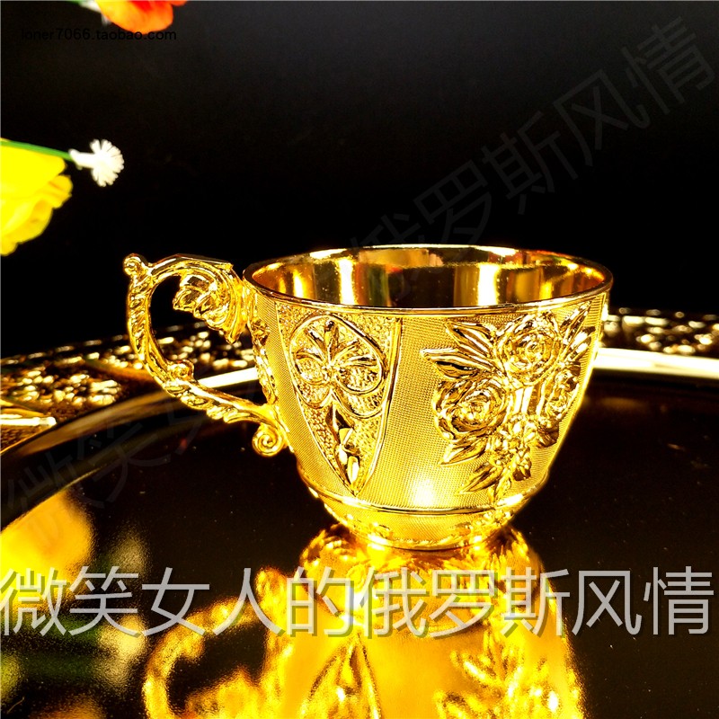 特价R-132锡金属咖啡茶白酒碗杯全金色六朵玫瑰花容量1两半80毫升