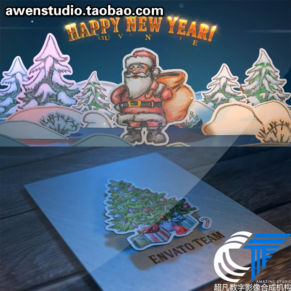 2017可爱的圣诞老人祝福节日相册贺卡片弹起折纸动画AE模板