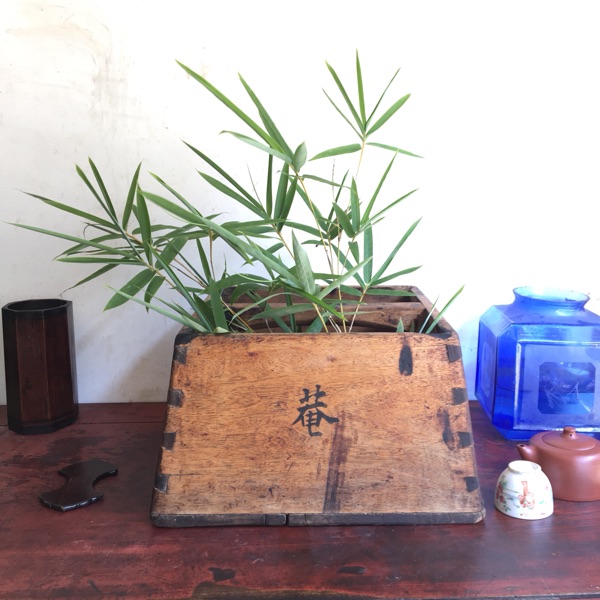 民国江南楠木方形米斗画缸花器老物件古董新中式装饰摆件9233