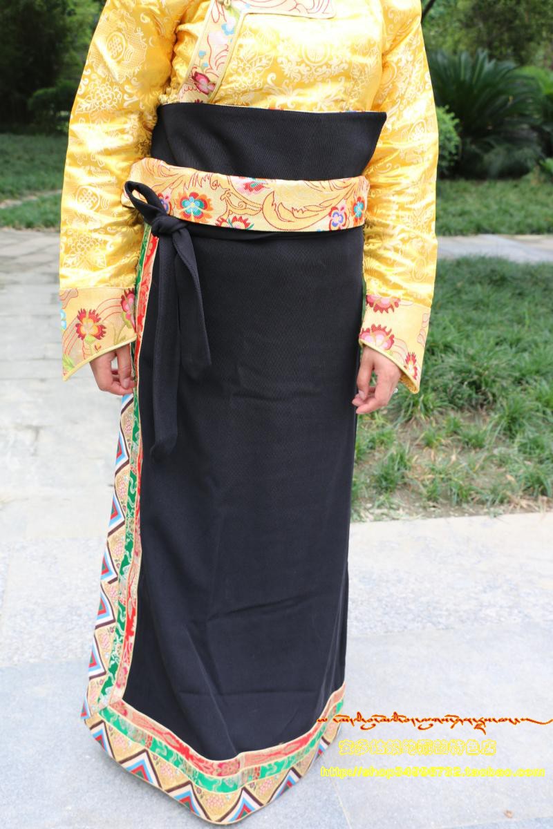 回馈西藏藏族民族一整片藏装三角纹花边女半身裙黑色裹裙半裙包邮