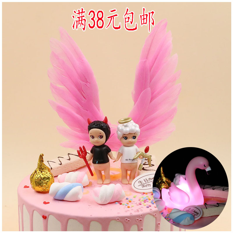 梦幻大天使之翼无灯翅膀羽毛手工制作蛋糕插牌摆件创意甜品台装饰