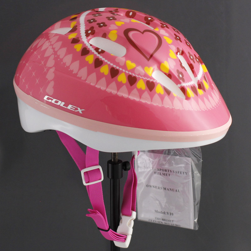 日本欧美外贸单儿童女孩轮滑滑板车骑行头盔多花色可调节9孔S/XS