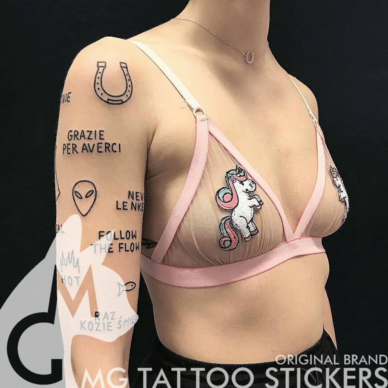 MG纹身贴/手绘TATTOO/多国语言/个性原宿文字图案拼接花臂/纹身贴