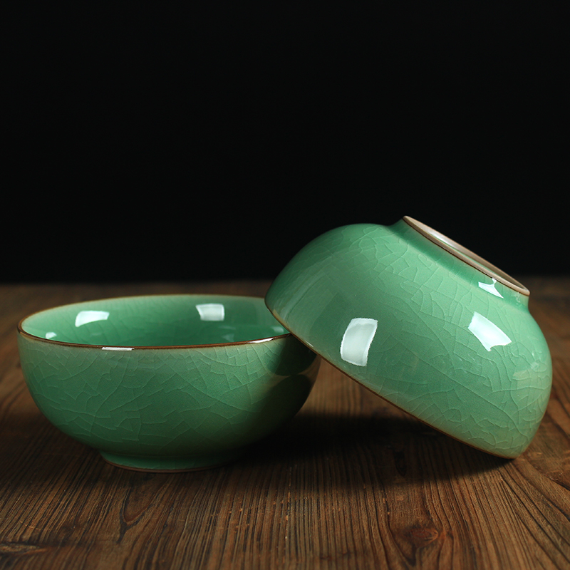 陶瓷碗家用中式米饭碗创意龙泉青瓷哥窑4.5英寸冰裂纹餐具小粥碗