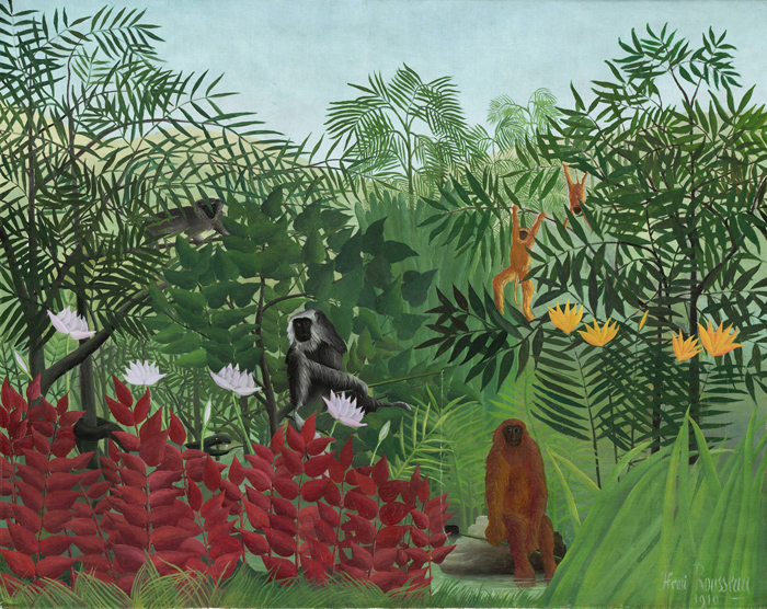 沙发油画手绘临摹名画亨利卢梭热带森林里的猴子华盛顿国家美术馆