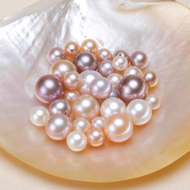 DIY正品天然淡水珍珠正圆形半孔裸珠散珠颗粒珠无瑕强光原料珍珠