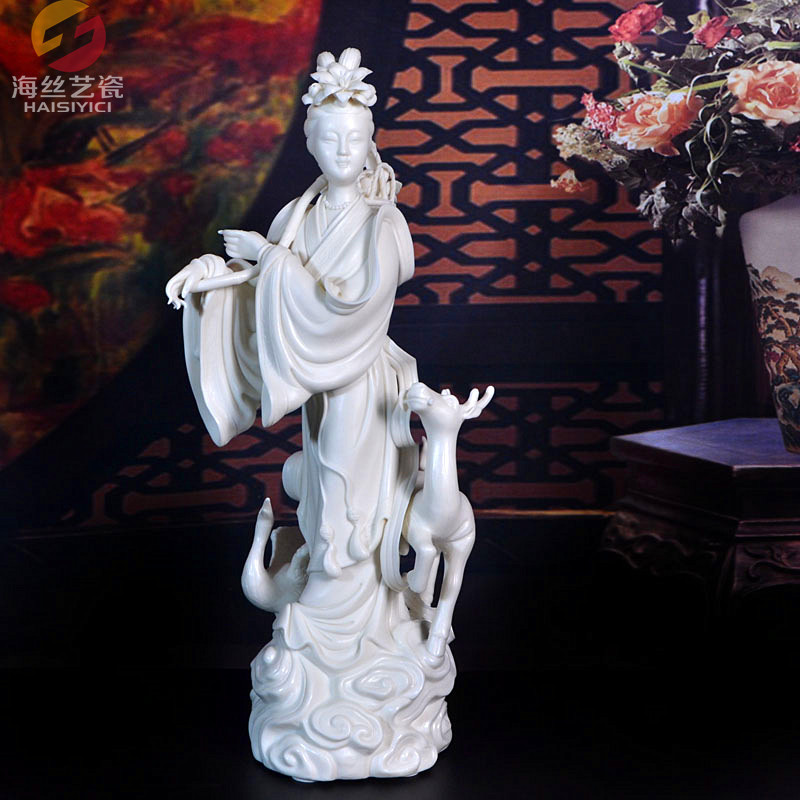 德化白瓷雕塑艺术收藏品陶瓷麻姑献寿人物家居玄关工艺品陶瓷摆件