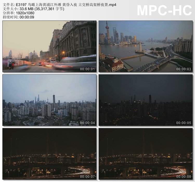 鸟瞰上海黄浦江外滩黄昏入夜立交桥高架桥夜景 高清实拍视频素材