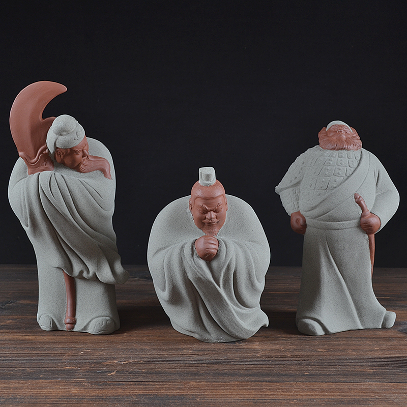陶瓷雕像三国人物紫砂桃园三结义刘备关羽公张飞家居饰品桌面摆件